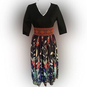 Metisu Midi Dress - S black /floral skirt , NWOT , polyester spandex